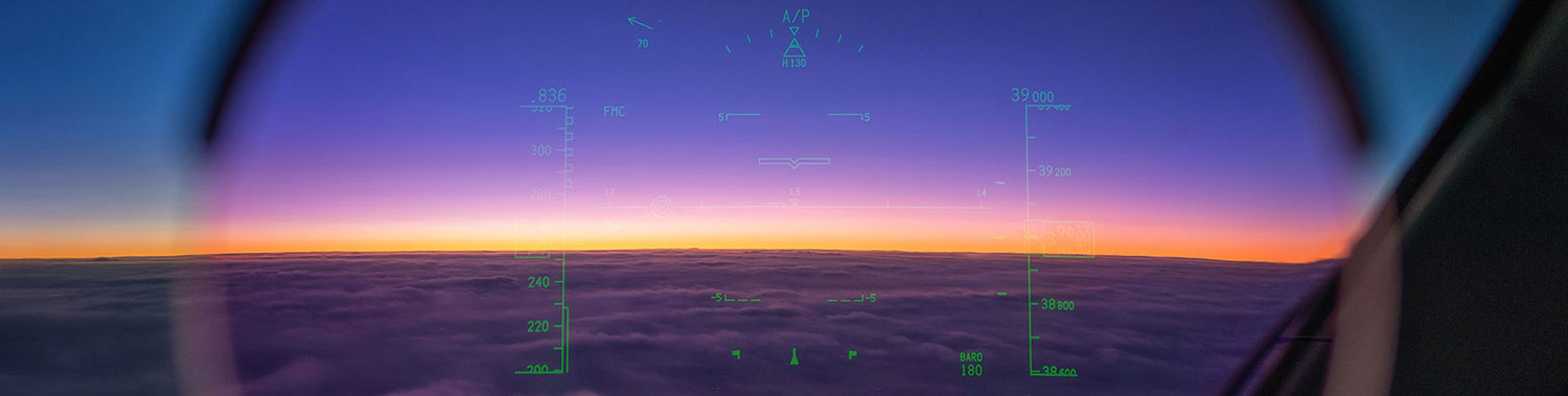 Aircraft head-up display (HUD) in flight