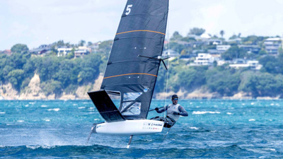 SAIL SET: Off the shores of Auckland, New Zealand, Richard Didham races a moth sailboat, which uses hydrofoils to lift the hull out of the water, significantly increasing speed. PHOTO: COURTESY OF RICHARD DIDHAM