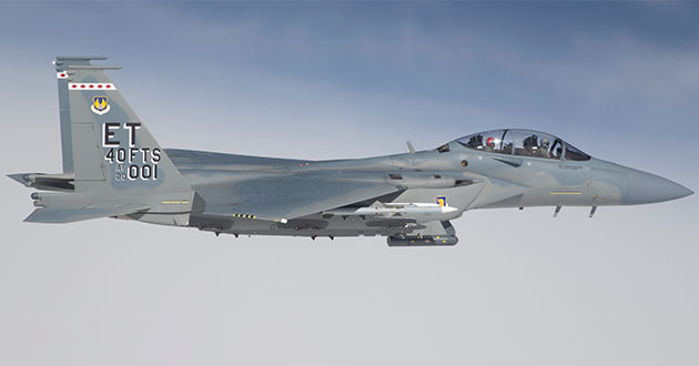 The F-15EX prepares to fire an AIM-120D missile during a Weapons System Evaluation Program mission.