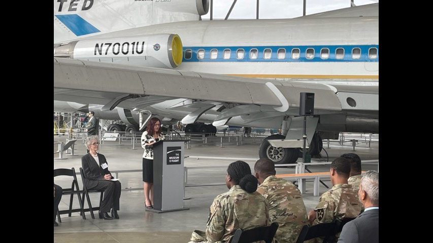 Boeing’s Suellen dos Santos Frank serves as keynote speaker at the U.S. Naturalization and Citizenship Ceremony at the Museum of Flight.