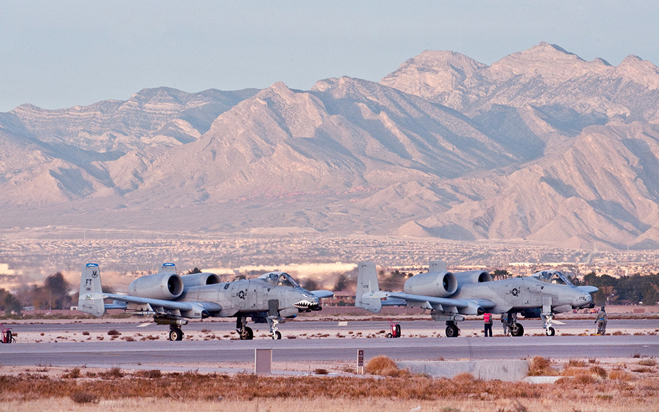 two A-10 Thunderbolt IIs on flight line