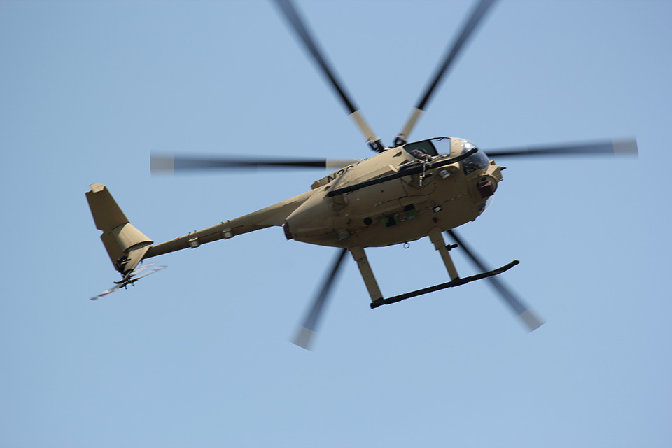 Unmanned Little Bird H-6U in flight