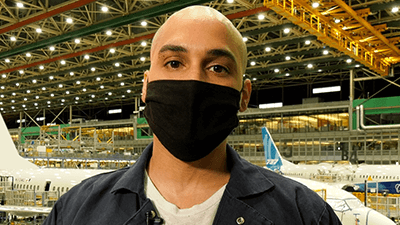 Photo of Boeing mechanic Jeff Hill describing his intern experience at Boeing