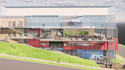 The Boeing Center for Student Success will occupy an entire floor within the college’s Schweitzer Engineering Hall, pictured in this conceptual rendering.