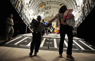 C-17 cargo ramp, evacuees