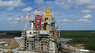 Aerial view of B-2 test stand at Stennis with SLS core stage