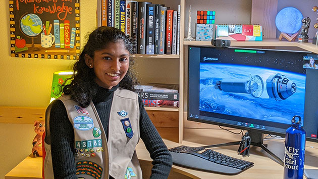 Girl Scout Nikhita Penugonda learns about Boeing’s Starliner spacecraft during a virtual presentation 